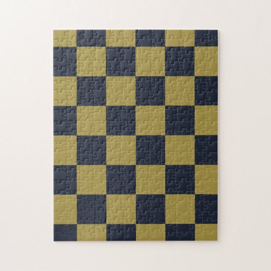 Elegantes Gold- und Navy-Blue-Checkered-Muster Puzzle (Vertikal)