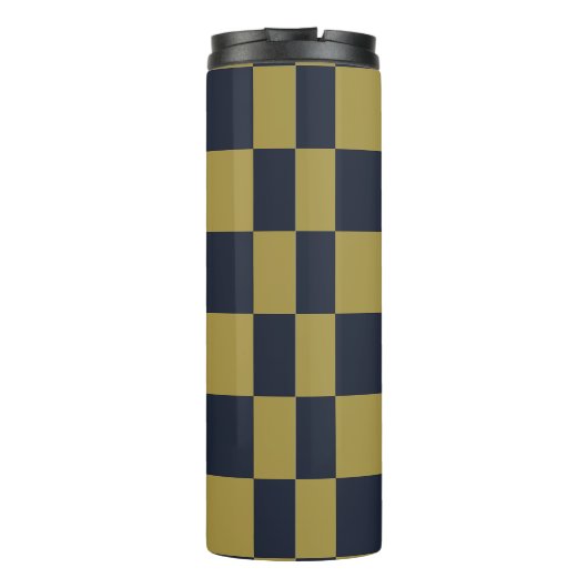 Elegantes Gold- und Navy-Blue-Checkered-Muster Thermosbecher (Rückseite)
