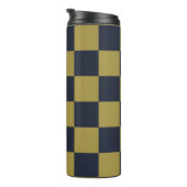 Elegantes Gold- und Navy-Blue-Checkered-Muster Thermosbecher (Nach rechts gedreht)