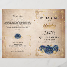 Elegantes Gold- und Navy-Blue-Quinceanera-Programm