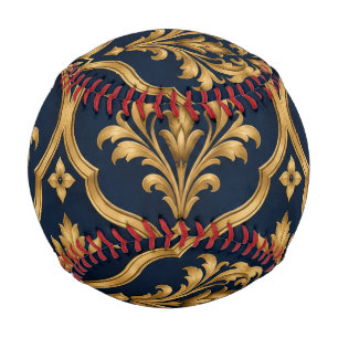 Elegantes Gold- und Navy-Damaskus-Vintage-Motiv-De Baseball