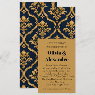 Elegantes Gold- und Navy-Damaskus-Vintage-Motiv-De Einladung