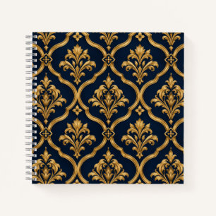 Elegantes Gold- und Navy-Damaskus-Vintage-Motiv-De Notizblock