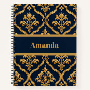 Elegantes Gold- und Navy-Damaskus-Vintage-Motiv-De Notizblock