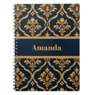Elegantes Gold- und Navy-Damaskus-Vintage-Motiv-De Notizblock