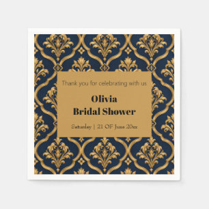 Elegantes Gold- und Navy-Damaskus-Vintage-Motiv-De Serviette