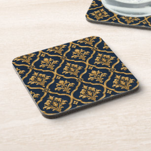 Elegantes Gold- und Navy-Damaskus-Vintage-Muster Getränkeuntersetzer