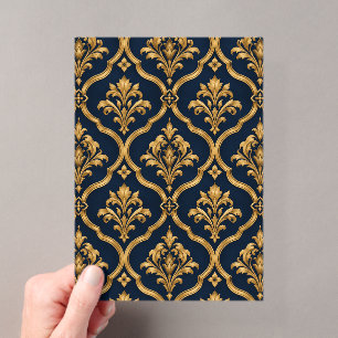 Elegantes Gold- und Navy-Damaskus-Vintage-Musterde Acryleinladungen
