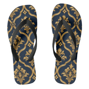 Elegantes Gold- und Navy-Damaskus-Vintage-Musterde Badesandalen