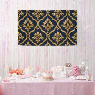 Elegantes Gold- und Navy-Damaskus-Vintage-Musterde Banner