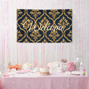 Elegantes Gold- und Navy-Damaskus-Vintage-Musterde Banner
