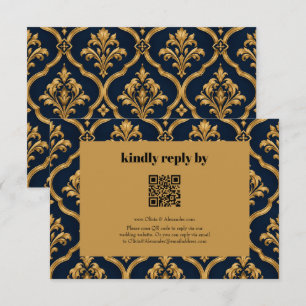 Elegantes Gold- und Navy-Damaskus-Vintage-Musterde Begleitkarte
