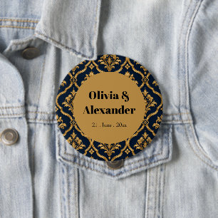 Elegantes Gold- und Navy-Damaskus-Vintage-Musterde Button