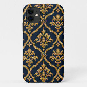 Elegantes Gold- und Navy-Damaskus-Vintage-Musterde Case-Mate iPhone Hülle