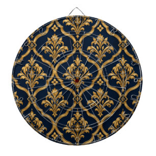 Elegantes Gold- und Navy-Damaskus-Vintage-Musterde Dartscheibe