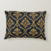 Elegantes Gold- und Navy-Damaskus-Vintage-Musterde
