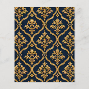 Elegantes Gold- und Navy-Damaskus-Vintage-Musterde Flyer