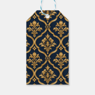 Elegantes Gold- und Navy-Damaskus-Vintage-Musterde Geschenkanhänger