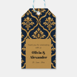 Elegantes Gold- und Navy-Damaskus-Vintage-Musterde Geschenkanhänger