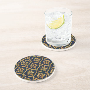 Elegantes Gold- und Navy-Damaskus-Vintage-Musterde Getränkeuntersetzer