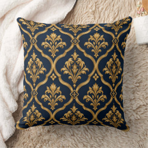 Elegantes Gold- und Navy-Damaskus-Vintage-Musterde Kissen