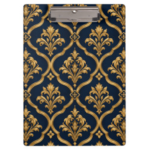 Elegantes Gold- und Navy-Damaskus-Vintage-Musterde Klemmbrett