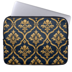 Elegantes Gold- und Navy-Damaskus-Vintage-Musterde Laptopschutzhülle