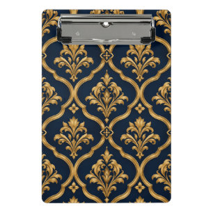 Elegantes Gold- und Navy-Damaskus-Vintage-Musterde Mini Klemmbrett