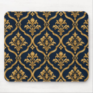 Elegantes Gold- und Navy-Damaskus-Vintage-Musterde Mousepad