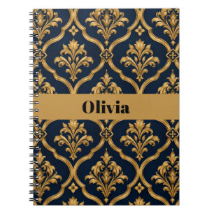 Elegantes Gold- und Navy-Damaskus-Vintage-Musterde Notizblock