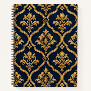Elegantes Gold- und Navy-Damaskus-Vintage-Musterde Notizblock