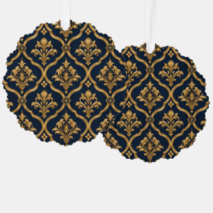 Elegantes Gold- und Navy-Damaskus-Vintage-Musterde Ornament Karte