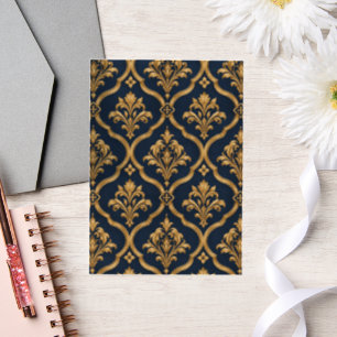 Elegantes Gold- und Navy-Damaskus-Vintage-Musterde Pergament Einladungen