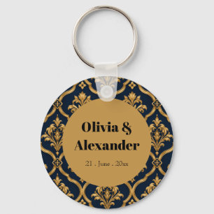 Elegantes Gold- und Navy-Damaskus-Vintage-Musterde Schlüsselanhänger