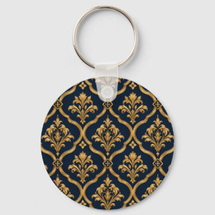Elegantes Gold- und Navy-Damaskus-Vintage-Musterde Schlüsselanhänger