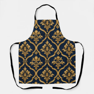 Elegantes Gold- und Navy-Damaskus-Vintage-Musterde Schürze