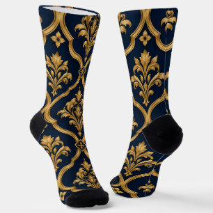 Elegantes Gold- und Navy-Damaskus-Vintage-Musterde Socken