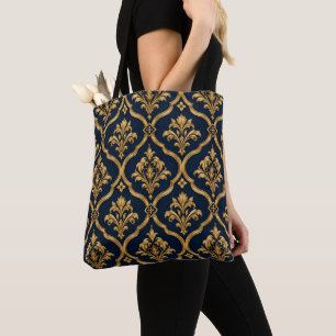 Elegantes Gold- und Navy-Damaskus-Vintage-Musterde Tasche