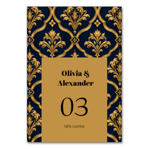 Elegantes Gold- und Navy-Damaskus-Vintage-Musterde Tischnummer