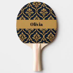 Elegantes Gold- und Navy-Damaskus-Vintage-Musterde Tischtennis Schläger