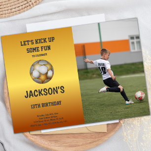 Elegantes Gold und Orange Fußball Einladung zum Ge