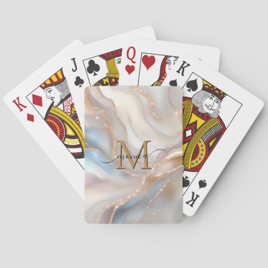 Elegantes Gold- und Perlmutt-Monogramm Namensperso Spielkarten (Rückseite)