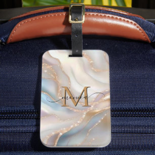 Elegantes Gold- und Perlmutt-Monogramm-Namensschil Gepäckanhänger