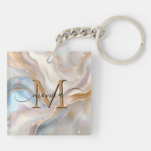 Elegantes Gold- und Perlmutt-Monogramm-Namensschil Schlüsselanhänger