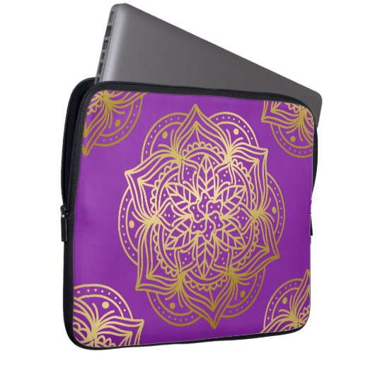 Elegantes Gold und Purpel Mandala Muster Laptopschutzhülle (Vorne Rechts)