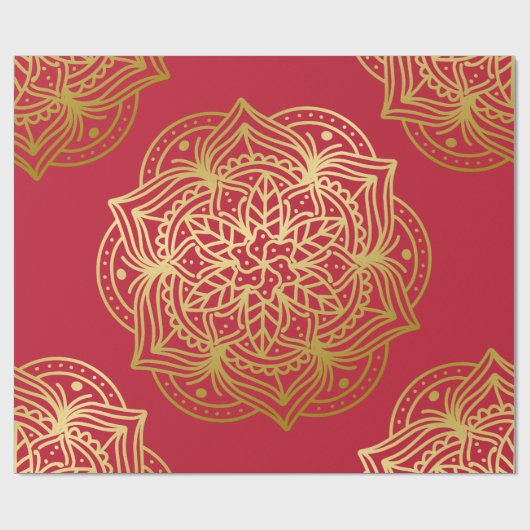 Elegantes Gold und Red Mandala Muster Geschenkpapier (Flach)