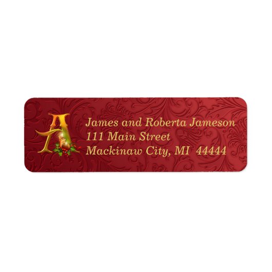 Elegantes Gold und Red Monogram Weihnachtslabel (Vorne)
