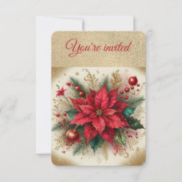 Elegantes Gold und Red Poinsettia Weihnachtsfest P Einladung