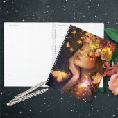 Elegantes Gold und rosa Blüte mit Schmetterlingen Planer