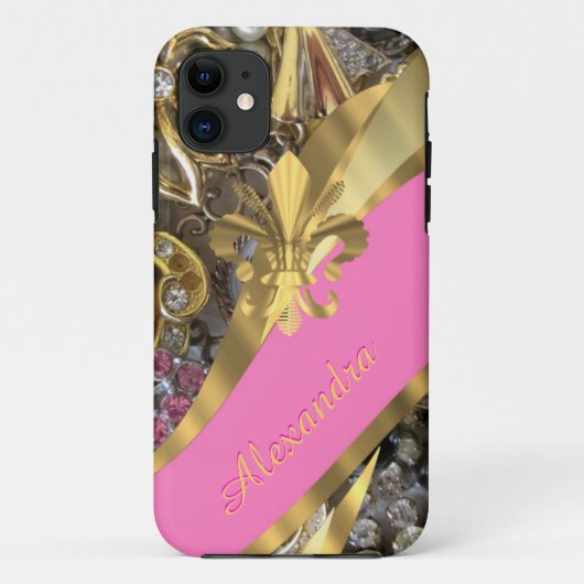 Elegantes Gold und rosa personalisiert Case-Mate iPhone Hülle (Rückseite)
